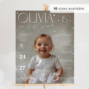 Milestone Photo Poster, Baby First Year Milestone Board, 1st Birthday Girl Milestone Sign, Milestone Birthday, First Birthday Girl, UK18A