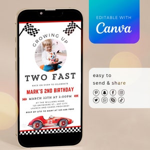 Editable Two Fast Birthday Canva Template