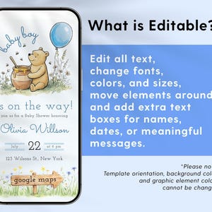 Classic Winnie the Pooh Website Invitation with RSVP, Baby Boy Shower Mobile Evite, Digital Canva Template