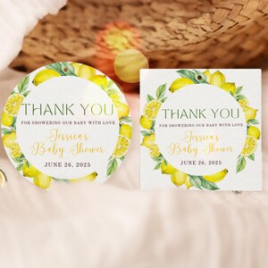 Citrus Baby Shower Favor Tags, Lemon Baby Shower Round or Square Favor Tags, Lemon Baby Shower Decor, Citrus Decor, Canva Template, UK21X