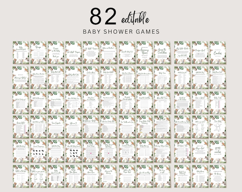 Safari-themed baby shower games set – instant digital download, printable template
