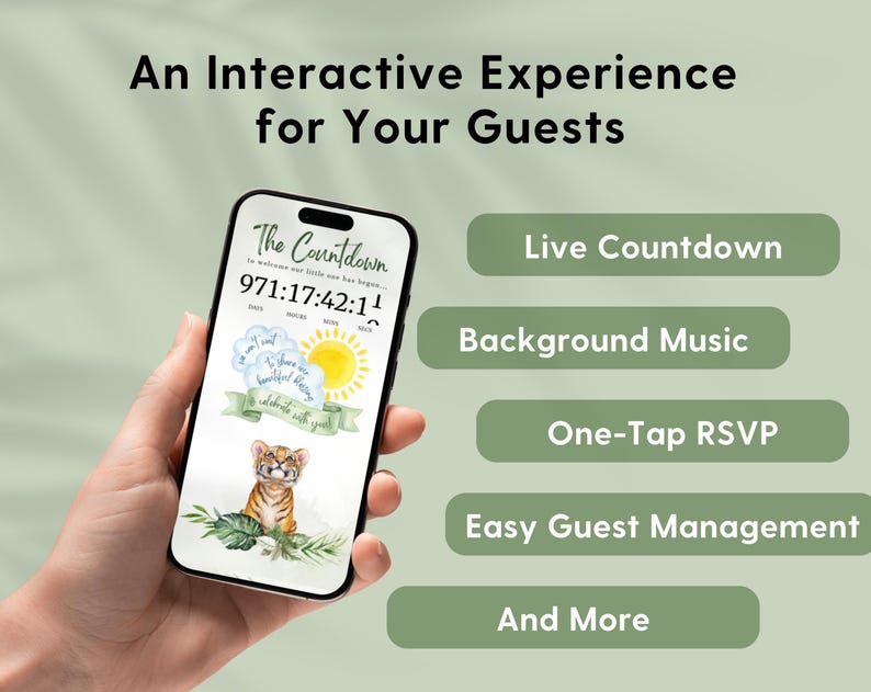 Safari Baby Shower Invitation Website with online RSVP and adorable animated elements