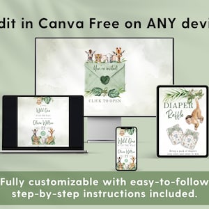 Wild One Safari Invitation Website Template editable in Canva with cute animations