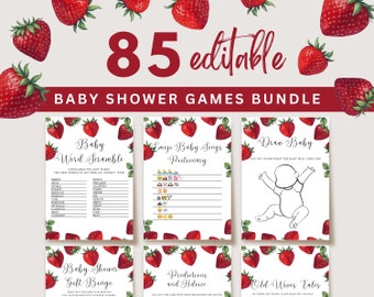 Strawberry Baby Shower Games Bundle: Editable Template (85+ Games)