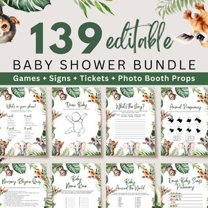 Safari Animals Baby Shower Games, Safari Bundle, Jungle Baby Shower, Printable Baby Shower Games Bundle, Editable Baby Shower Games, UK43X