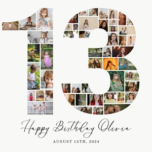 Collage de fotos de cumpleaños de 13 años, póster editable de collage de fotos de 13.º cumpleaños, collage de números de cumpleaños, plantilla de fotografía, UK25C