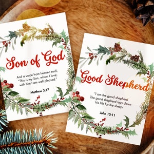 Names of Jesus Advent Cards, Christmas Advent Calendar, Christmas Bible Verse, Scripture Cards, Names of Christ Cards, Instant Download