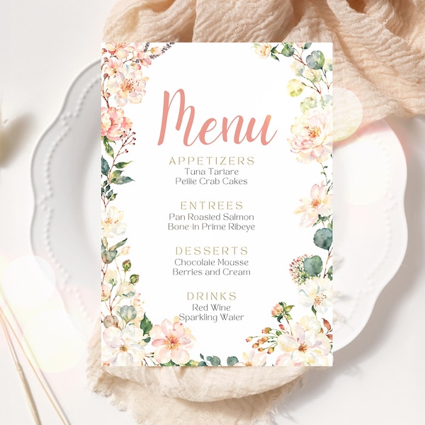 Mother's Day Menu, Pink Flowers Mother's Day Menu, Mothers Day Brunch Menu, Mother's Day Menu Template, Canva Templates, MDB2