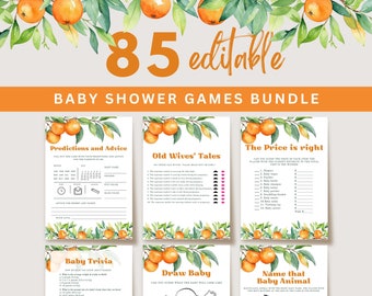 Editable Little Cutie Baby Shower Game Bundle, Orange Baby Shower Game Pack, Little Cutie Baby Shower, UK69X