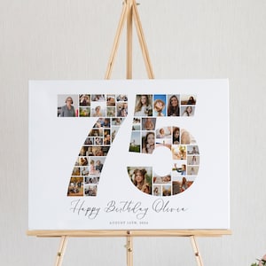 Regalo de 75 cumpleaños para mujeres, collage de fotos EDITABLE, collages de fotos de 75 cumpleaños, collage de números, impresión de collage de fotos, UK25C