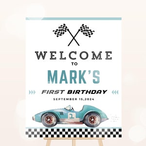 Editable Race Car Birthday Welcome Sign, Fast One First Birthday Welcome, Racing Party Welcome Sign, Vintage Race Car Party Welcome, UK11B