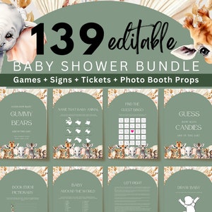 Boho Safari Shower Games Bundle, Safari Animals Baby Shower Games, Editable Baby Shower Games, Jungle Baby Shower Games, UK45X