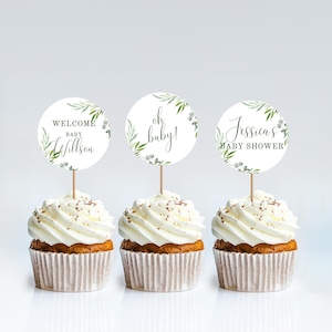 Editable Eucalyptus Cupcake Toppers, Eucalyptus Cake Toppers, Printable Toppers, Toppers Baby Shower Template, UK5BX