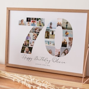 70th Birthday Gift Editable Photo Collage, Custom Photo Poster, 70th Birthday Number Collage, 70th Birthday Decor, UK25C