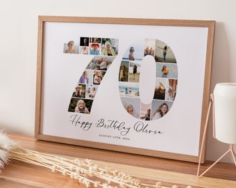 Collage fotografico modificabile per il 70° compleanno, poster fotografico personalizzato, collage con numeri per il 70° compleanno, decorazioni per il 70° compleanno, UK25C