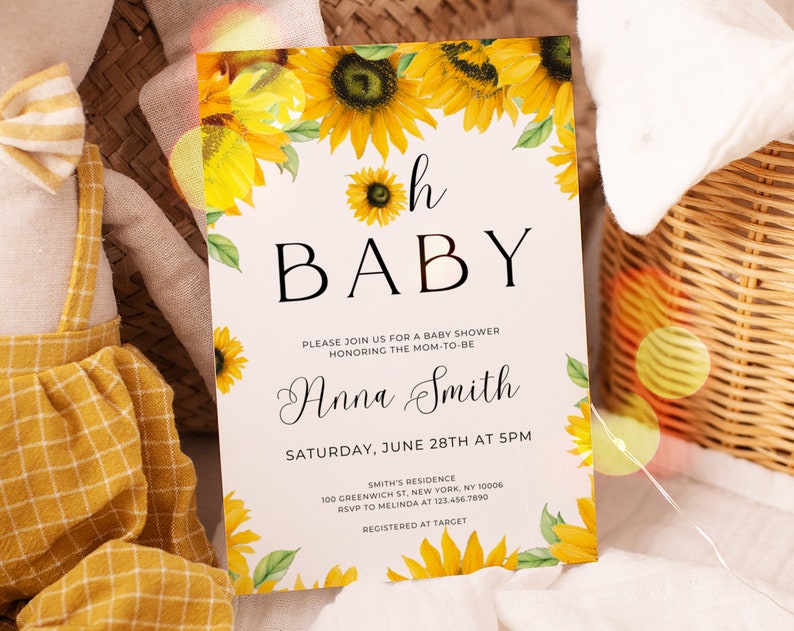 Editable Sunflower Baby Shower Invitation Oh Baby Shower Etsy
