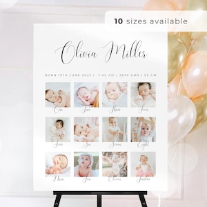 Collage de fotos de póster de cumpleaños editable, póster de fotos de primer cumpleaños moderno, plantilla de collage minimalista de primer cumpleaños, foto de cumpleaños, UK16X