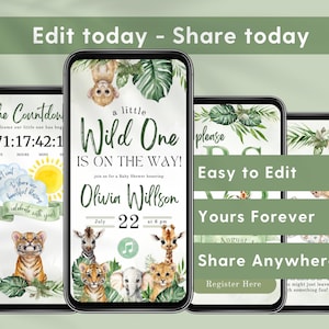 Digital Safari Baby Shower Invitation Website with RSVP and guest list tracking