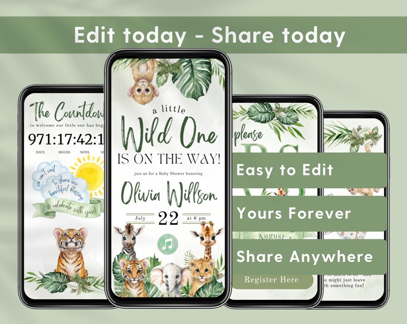 Digital Safari Baby Shower Invitation Website with RSVP and guest list tracking