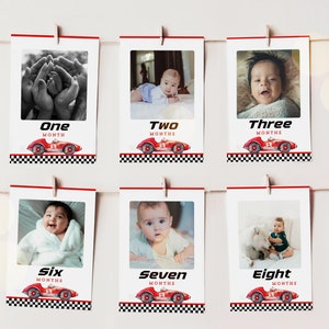 Racing First Birthday Photo Banner, Race Month by Month Picture Banner, Milestone Cards with Photos, 1st Birthday Boy Decor, Fast ONE, UK10B