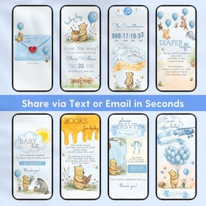Winnie the Pooh Baby Shower Digital Website Invitation, Baby Boy RSVP Mobile Evite, Classic Pooh Canva Template