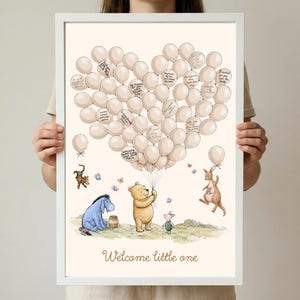Balloon themed Pooh baby shower guest book sign