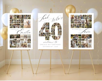 40th Birthday Photo Collage Poster Bundle – Editable Canva Templates for Party Decorations, UK25C