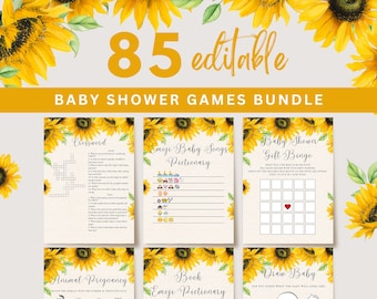 Editable Sunflower Baby Shower Games Bundle, Girl Baby Shower Games, Rustic Baby Shower Printable Games, Boho Sunflower Baby Shower,  UK25X