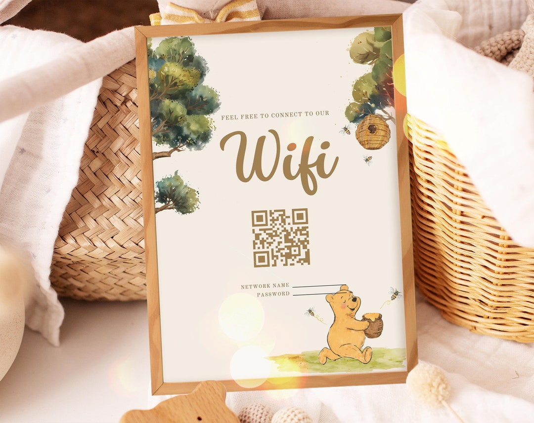 Editable Winnie the Pooh Baby Shower Wifi QR Code Sign, Winnie the Pooh ...