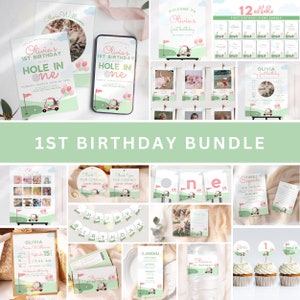 Editable Golf First Birthday Invitation Bundle, Hole in One First Birthday Invitation, Hole in One Photo Invitation, 1st Birthday Girl,UK8BR