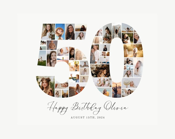 Personalized 50th Birthday Gift for Him, Sentimental Birthday Photo Collage Print, Custom Birthday Memory Poster, Editable Template