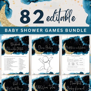 Moon and Stars Baby Shower Games: 82+ Editable Templates (Digital Download)
