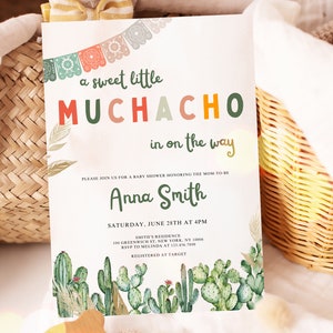 Editable Boho Fiesta Baby Shower Invitation, Mexican Baby Shower Invitation, A Little  Muchacho  is on the Way Baby Shower Invitation, UK24X