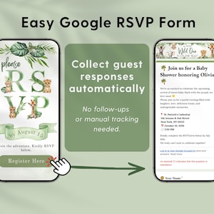 Wild One Safari Digital Invitation Website editable in Canva with RSVP feature