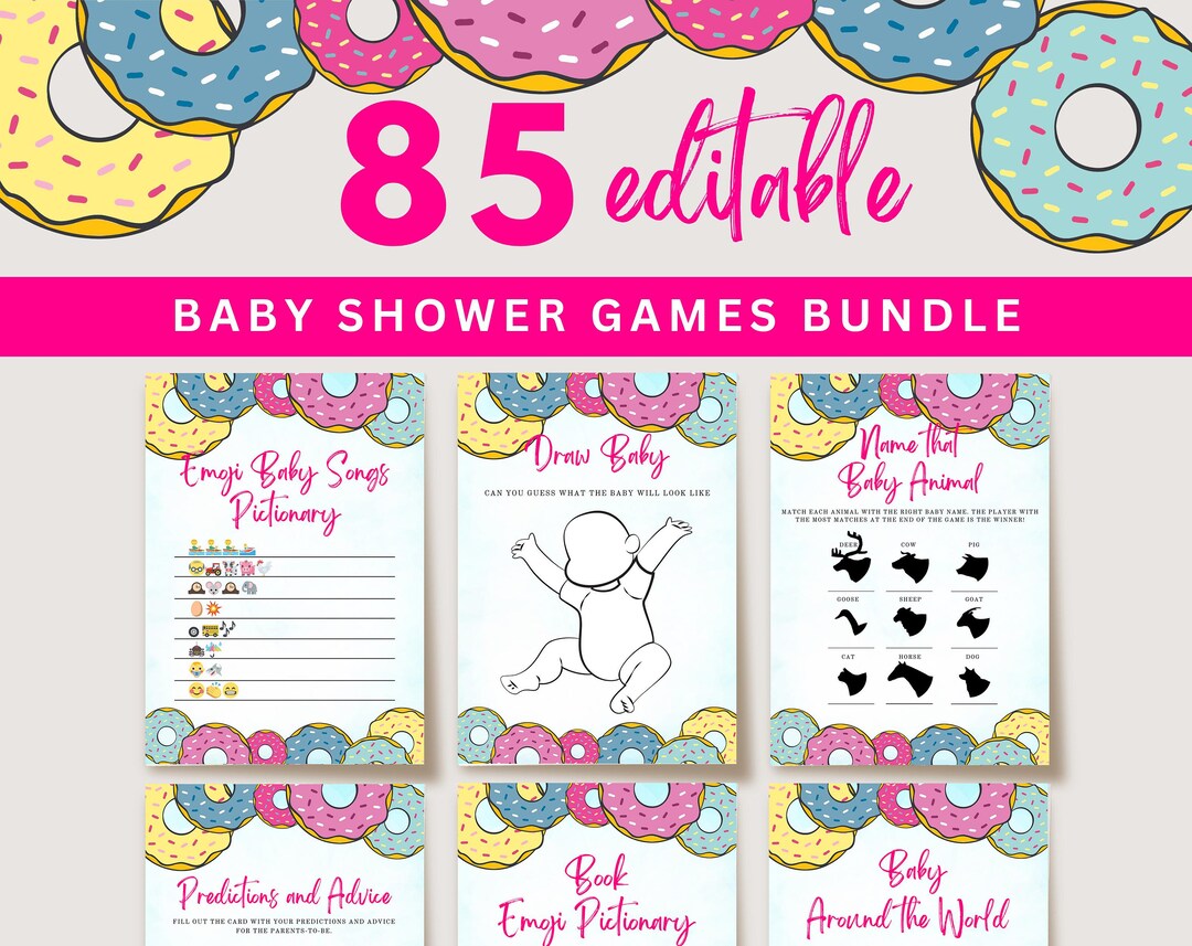 Editable Donuts and Diapers Baby Shower Game Bundle, Donuts Gender ...