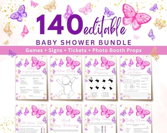 Butterfly Baby Shower Bundle: Editable Games, Bingo, Signs, Tickets (Digital)