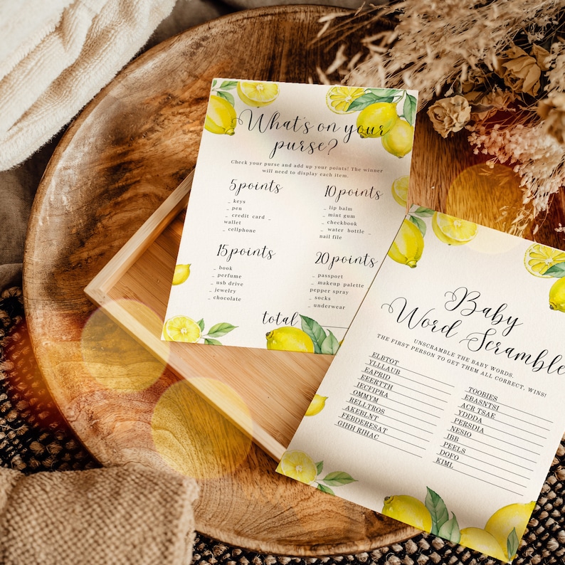 Editable Lemon Baby Shower Games Bundle