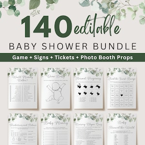 Editable Eucalyptus Baby Shower Games Bundle, Greenery Eucalyptus Baby Shower Games, Green Gender Neutral  Baby Shower Games, UK5BX