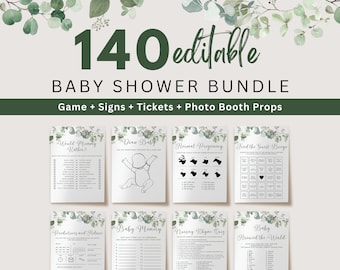 Editable Eucalyptus Baby Shower Games Bundle, Greenery Eucalyptus Baby Shower Games, Green Gender Neutral  Baby Shower Games, UK5BX