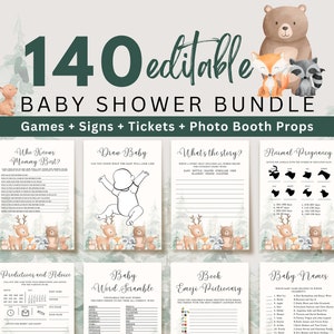 Woodland Baby Shower Games, Woodland Animal Baby Shower Games, Printable Baby Shower Games, Fully Editable Baby Shower Games Bundle, UK2BX