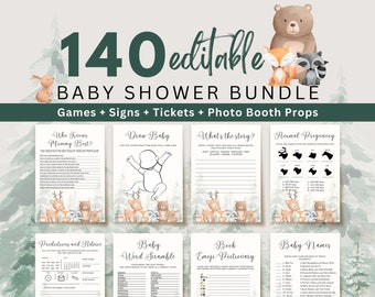 Woodland Baby Shower Games, Woodland Animal Baby Shower Games, Printable Baby Shower Games, Fully Editable Baby Shower Games Bundle, UK2BX