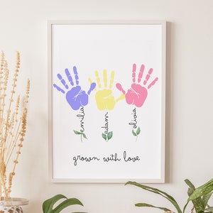 Muttertags Fingerabdruck Kunst, Mama Geschenk, Geschenk für Mama Bonus Mama Geschenk Handabdruck Kunst, Muttertagsaktivität, Muttertagsfärbung, MDHA2