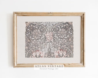 William Morris Tapestry Print, Neutral Floral Antique Textile (Digital Download)