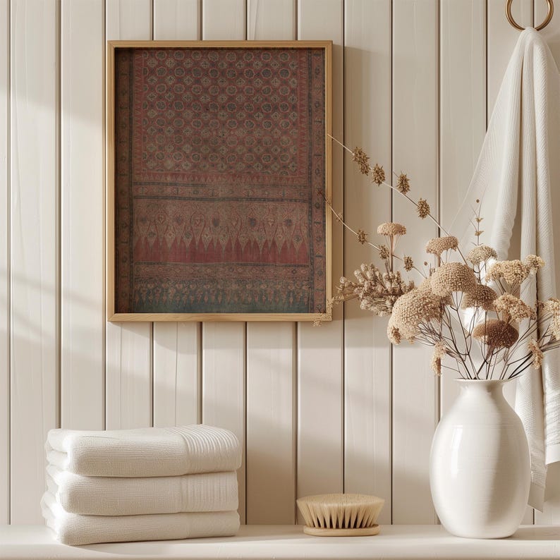 Digital tapestry-style wall art featuring ornate oriental rug design in earthy tones