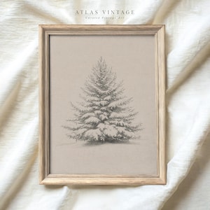 Vintage Christmas Tree Sketch Print, Pine Tree Christmas Wall Decor, Xmas Evergreen Tree Poster, Festive Printable Art Holiday Digital Print