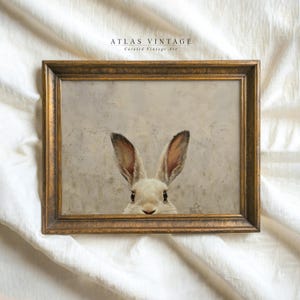Vintage Easter Bunny  Print, Muted Spring Rabbit Painting Printable Wall Art, Animal Cottagecore Decor, Digital Download