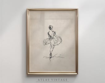 Ballet Dancer Printable Pencil Sketch - Minimalist Figure Ink Drawing Line Art