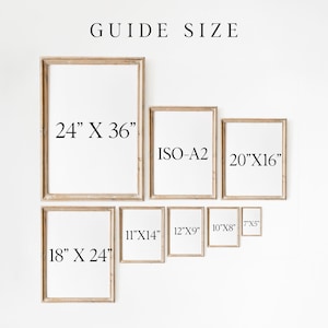 May include: A guide to different picture frame sizes, with the largest frame measuring 24 inches by 36 inches and the smallest measuring 7 inches by 5 inches. The frames are arranged in a descending size order from left to right.