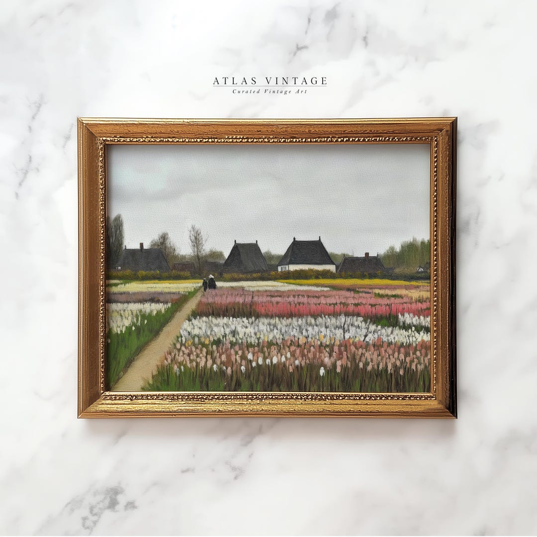 Vintage Dutch Tulip Field Painting, Floral Landscape Art (digital ...
