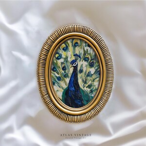Vintage Peacock Print, Colorful Peacock Oil Painting Printable Wall Art, Bird Boho Decor, Digital Download